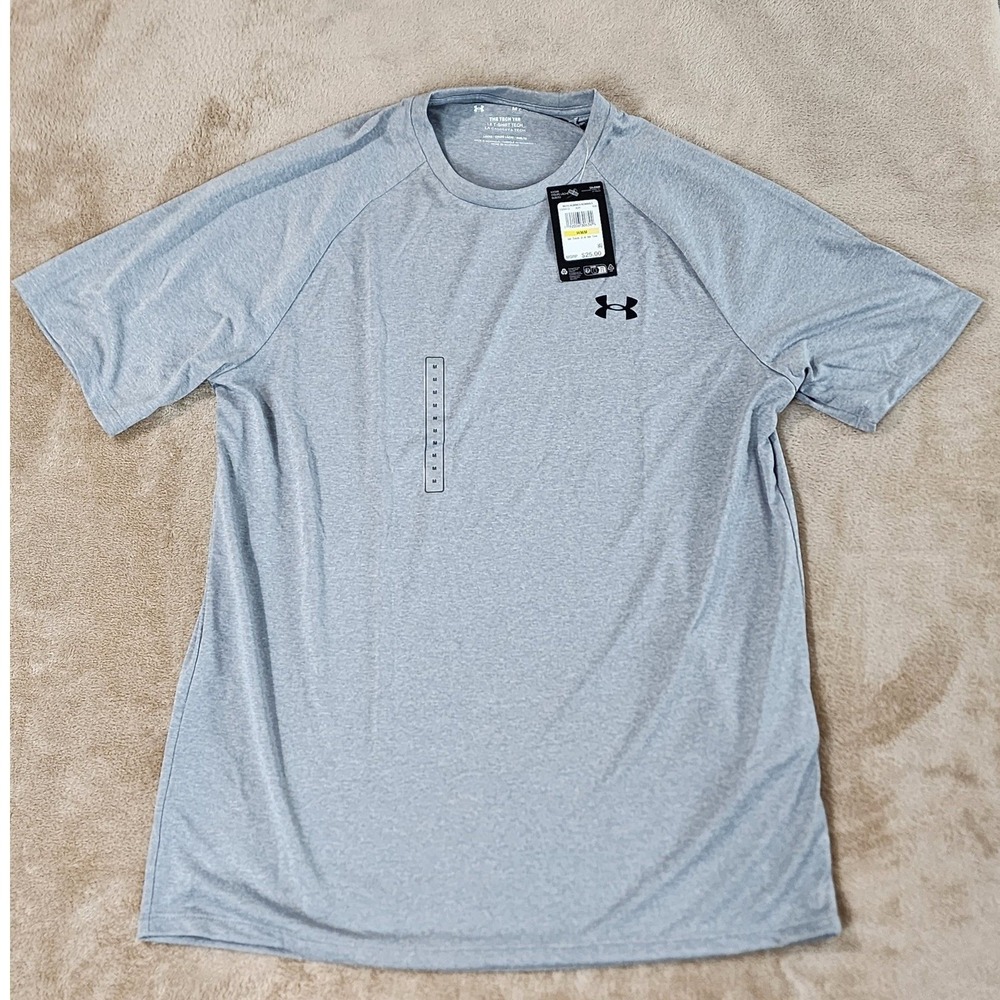 Under Armour The Tech Tee Shirt Men Size Medium Gray Crew Neck Polyester S/S New